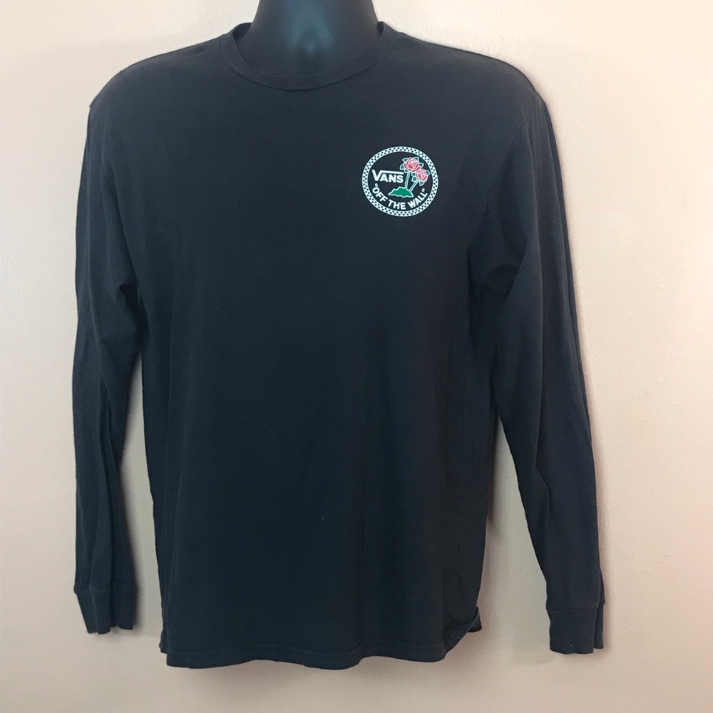 Vans Black Rose Logo Graphic Long Sleeve T-Shirt Men M Skate Punk